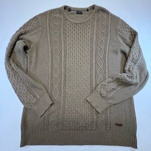 Buffalo David Bitton Men's Tan Cable Knit Classic Crewneck Sweater Size XXL